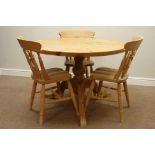 Circular pine pedestal dining table (D107cm, H76cm),