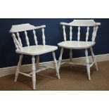 Pair white painted spindle back chairs,