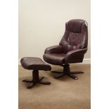 Danish swivel chair and matching stool upholstered in brown leather Condition Report