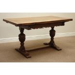 20th century rectangular oak drawer leaf extending dining table,