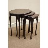 Reproduction mahogany nest of three tables, W58cm, H55cm,