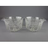 Pair of 19th/ early 20th Century cut glass twin-lipped wine rinsers, etched with grapes and vines,