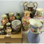 Pair of Satsuma vases, Masons 'Brown Velvet' vase, large Victorian twin handled vase,
