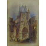 St Maclou Rouen, 19th century watercolour signed with initials E. D and dated 1885, 24cm x 16.