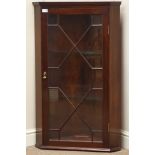 Early 20th century mahogany corner display cabinet, single glazed door, W64cm,