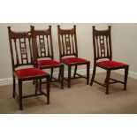 Set of four Art Nouveau oak dining chairs with carved top rails Condition Report