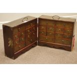 Korean hardwood hinged chest with series of concealed drawers, W43cm, H37cm,