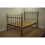 Victorian brass and iron 4' 6'' double bedstead - wooden base not included