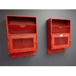 Two red finish locker style wall racks, W34cm,