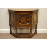 'Old Charm' medium oak credence style cupboard with carved detail, W80cm, D32cm,