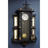 19th century ebonised Vienna wall clock, with mirrored three tier sides,