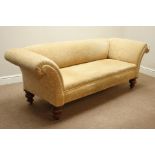 Late 19th century walnut framed Chesterfield sofa, turned feet, W193cm, H70cm,