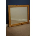 Large rustic waxed pine framed mirror, bevelled glass,