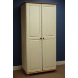 Cream finish and polished pine double wardrobe, W89cm, H186cm,