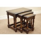 Ercol style medium elm nest of three occasional tables, W62cm, H48cm,