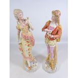 Pair late 19th Century French bisque figures of a lady and a courtier,