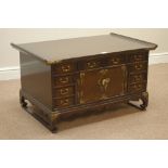 Korean hardwood double sided cabinet/coffee table, with cupboard and drawers,