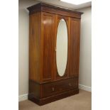 Edwardian inlaid mahogany four piece bedroom suite - single wardrobe with oval bevelled mirror