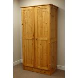 Polished pine double wardrobe, W95cm, H185cm,