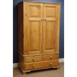 Solid pine double wardrobe with two doors above three drawers, W103cm, D55cm,