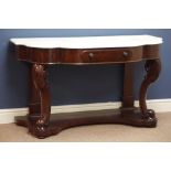 Victorian mahogany wash stand, white marble table above single drawer,
