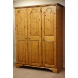 Polished pine triple wardrobe, W145cm, H192cm,