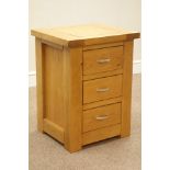 Light oak three drawer bedside chest, W45cm, H60cm,