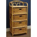 Bamboo and rattan four drawer basket chest, W50cm, D37cm,