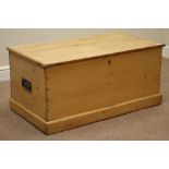 Victorian pine blanket box, hinged lid, carrying handles, W94cm, H44cm,