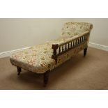 Edwardian walnut framed chaise longue, carved detail, turned feet,