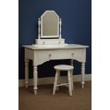 White painted side table with mirror and stool, W95cm, H127cm,
