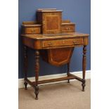 Victorian figured walnut and amboyna wood work table/desk,