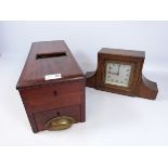 Edwardian mahogany Gledhill & Sons patent automatic cash till and a early 20th Century mantle clock