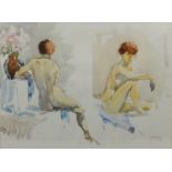 Seated Female Nudes, watercolour signed by J. Gaspar Romero (Spanish 1920-), 36.