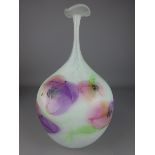 Peter Layton frosted glass Water Lily vase, with slender neck and naturalistic rim,
