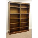 Reproduction oak open bookcase, ten adjustable shelves, W136cm, H184cm,