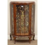 20th century walnut demi lune display cabinet on cabriole legs, W72cm, D30cm,