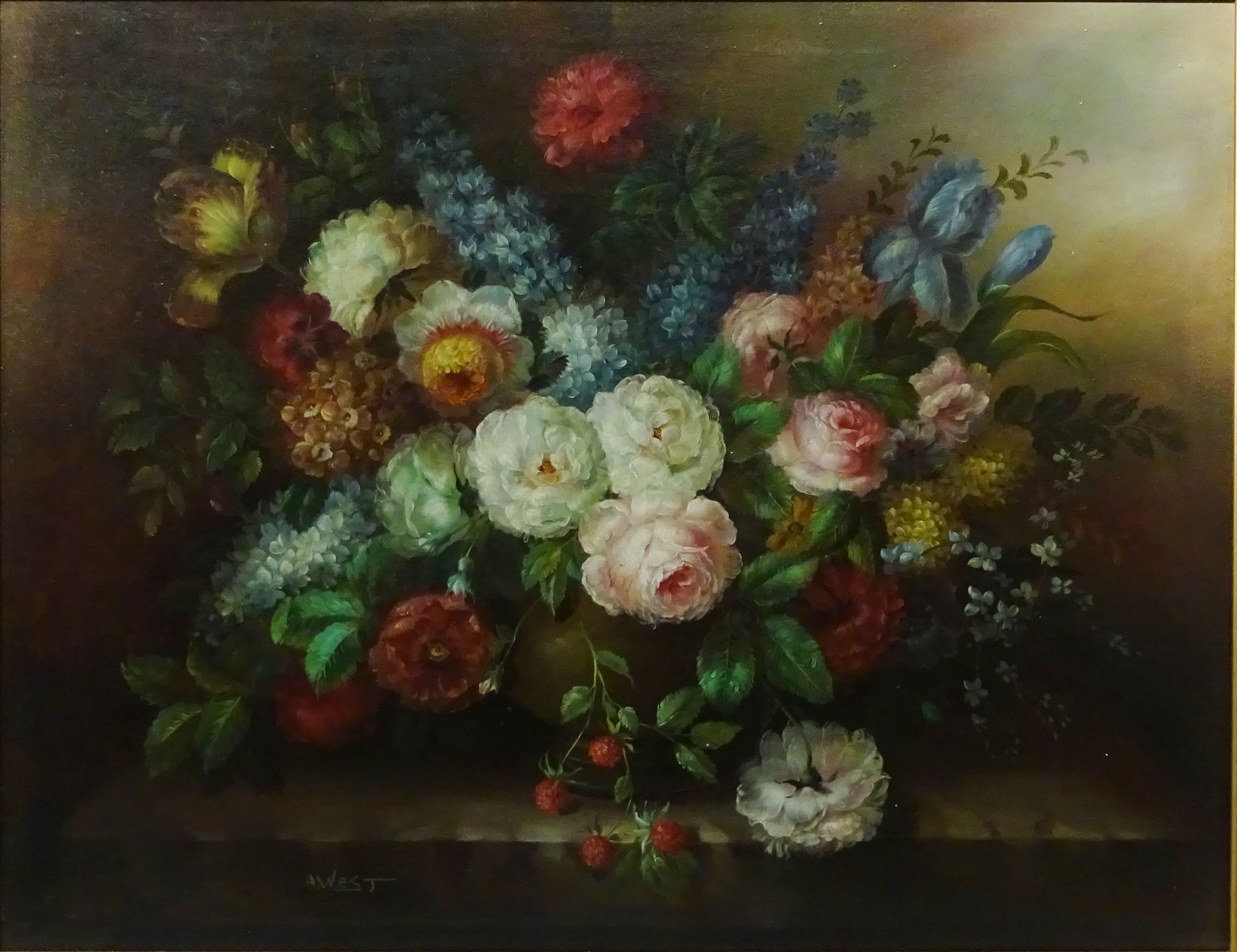 Still Life of Flowers in a Vase, 20th century acrylic on canvas signed A.