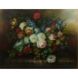 Still Life of Flowers in a Vase, 20th century acrylic on canvas signed A.