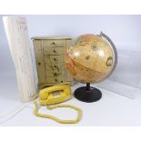 Globe, jewellery cabinet, Vintage American telephone,