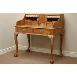 Reproduction hardwood desk, with various drawers and compartments, two drawers, gadroon moulding,