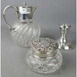 Early 20th Century cut glass jug with silver-plated top and handle,