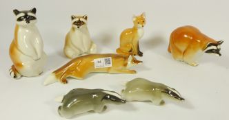 Russian Lomonosov animal figurines - 3 racoons,