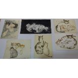 Portfolio of paintings by Dorothea Travers-Smith (British 1902-1985) including Siamese Cats and a