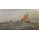 Hay Barge and Steam Ships on the River Thames, watercolour signed by James Henry Butt (exh.