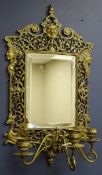 Victorian ornate brass three armed mirror sconce,