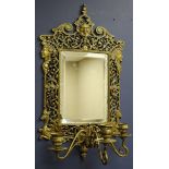 Victorian ornate brass three armed mirror sconce,