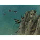 'Migration of Canada Geese', gouache and oil on paper by Martin Knowelden (British 1943-) signed,