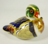 Royal Crown Derby paperweight 'Carolina Duck' with gold stopper, L11.