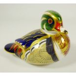 Royal Crown Derby paperweight 'Carolina Duck' with gold stopper, L11.